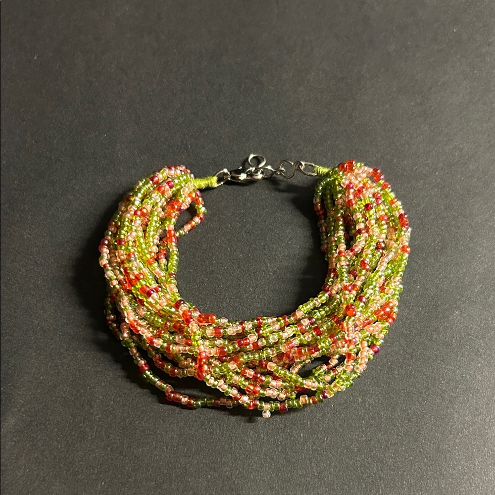 Threaded Multi-strand‎  Multicolor Beaded Bracelet lobster clasp